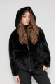 Stylish reversible black sheepskin coat with a hood made of natural sheepskin